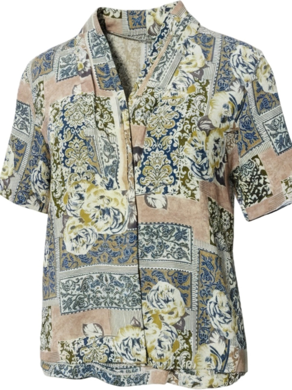 VINTAGE Lauren Lee Relaxed Floral Patchwork Short-Sleeve Shirt